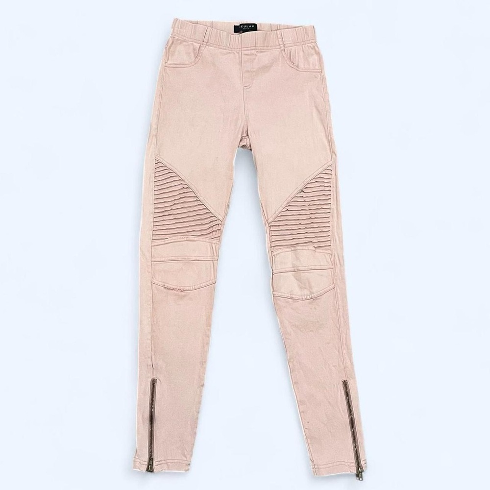Beulah Size XS Pink Moto Biker Skinny Ankle Cropped Knit Pants Zipper